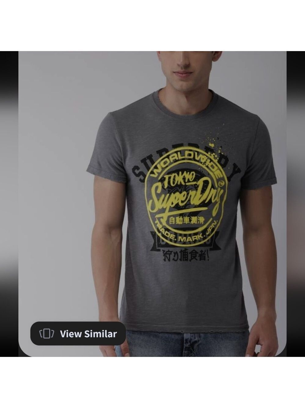 Superdry Men's Large Charcoal Print Crew Neck T-Shirt Nwot